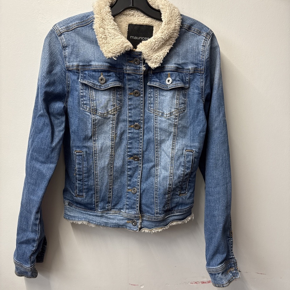 Women's Denim Jacket Medium Blue Sherpa Lined Maurice's Size Medium